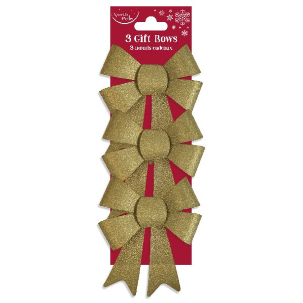 Pack of 3 Gold Christmas Present Gift Bows
