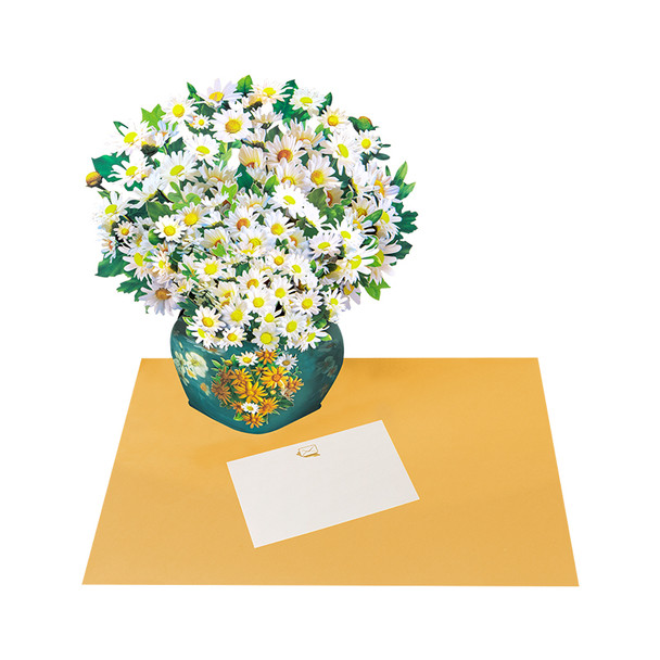 Golden Bloom White Daisy 3D Pop Up Vase Greeting Card - Birthday Anniversary Mother's Valentine's Day