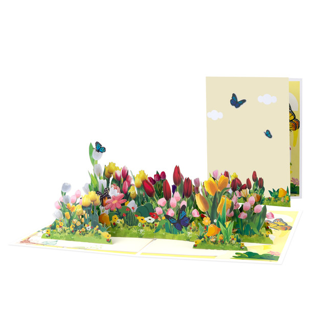 Garden of Joy Colorful Tulips 3D Pop Up Greeting Card