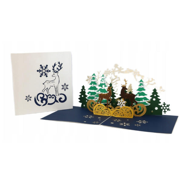Snowy Reindeer Forest Pop Up Christmas Card