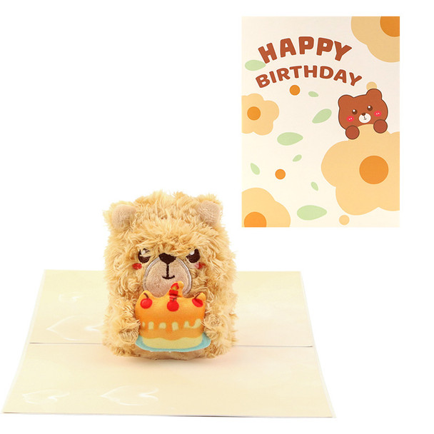 Joyful Bear Pop Up Birthday Card - Kids Soft Plush Adults Greeting