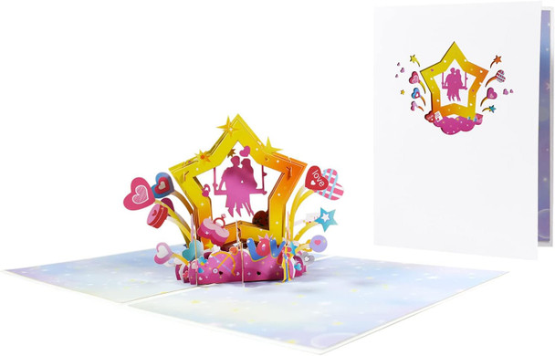 Romantic Couple Star And Hearts Design 3D Pop Up Valentine’s Day Cards
