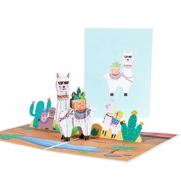 Llama Caravan Desert Delight Pop Up Greeting Card