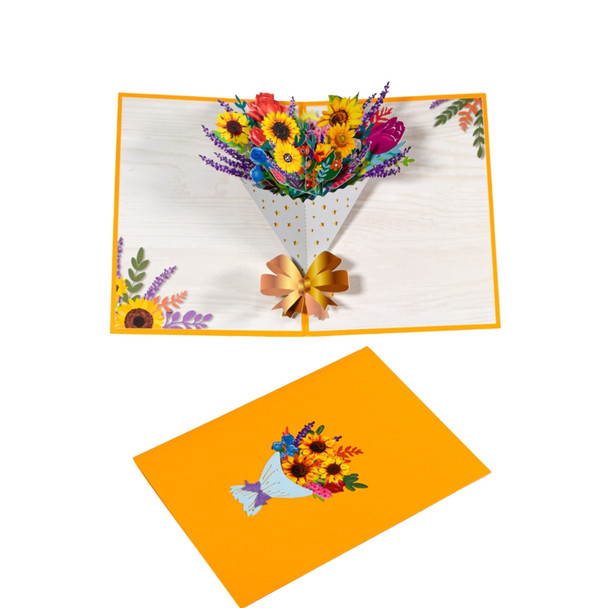 Sunflower with Golden Bow Bright Bouquet Pop Up Greeting Card - Birthday Anniversary Valentine's Day
