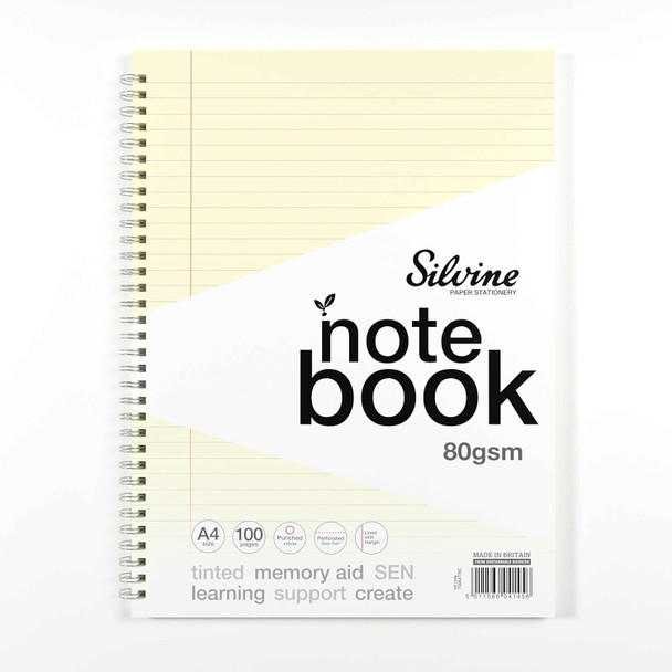 A4+ 100 Pages Twin Wire SEN Cream Paper Dyslexia Notebook - Lined with Margin