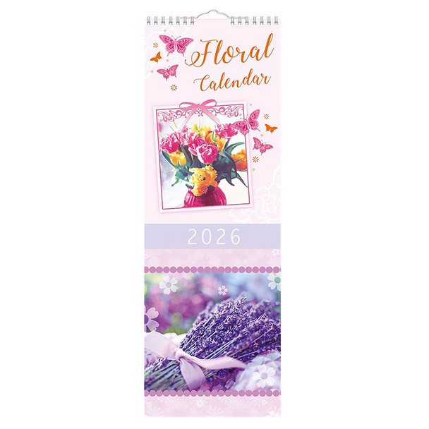 Slim Month To View Calendar 2026 – Photographic Floral – 143mm x 417mm