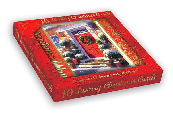 Pack of 10 Festive Door Scenes Christmas Boxed Cards