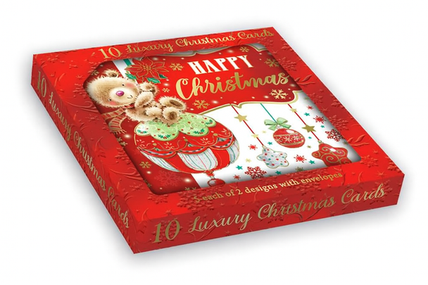 Pack of 10 Festive Cute Teddy Bear Christmas Boxed Cards