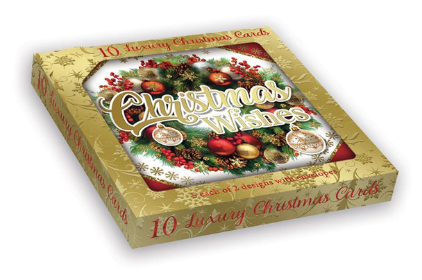 Pack of 10 Festive Wreath Christmas Boxed Cards - Holiday Greeting Cards, 2 Designs with Envelopes