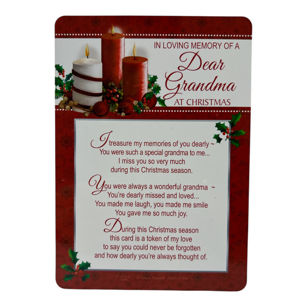 In Loving Memory of a Dear Grandma Christmas Graveside Keepsake Card - Candle & Holly Design Remembrance Card