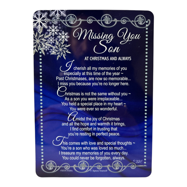 Missing You Son at Christmas Graveside Keepsake Card