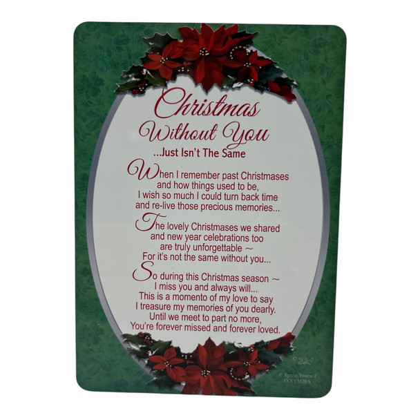 Christmas Without You Graveside Keepsake Card - In Loving Memory Poinsettia Design Card 