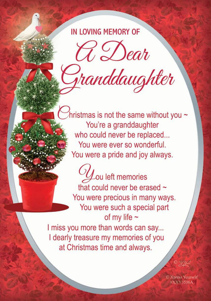 In Loving Memory of a Dear Granddaughter Christmas Graveside Keepsake Card