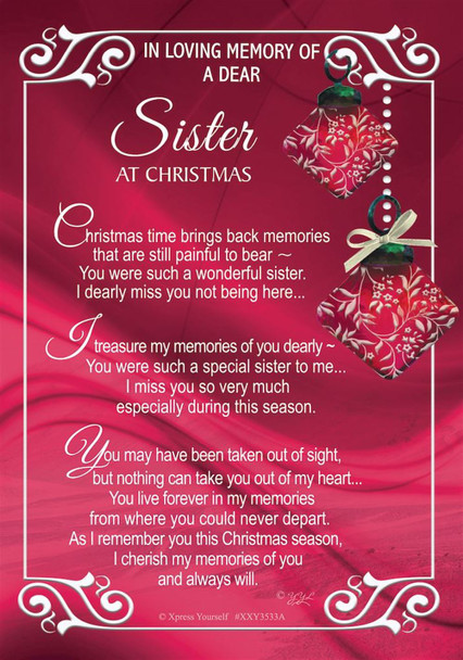 In Loving Memory of a Dear Sister Christmas Graveside Keepsake Card