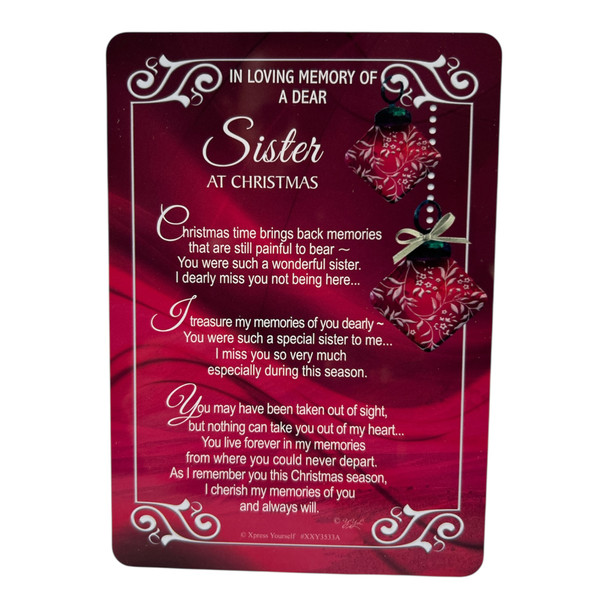 In Loving Memory of a Dear Sister Christmas Graveside Keepsake Card