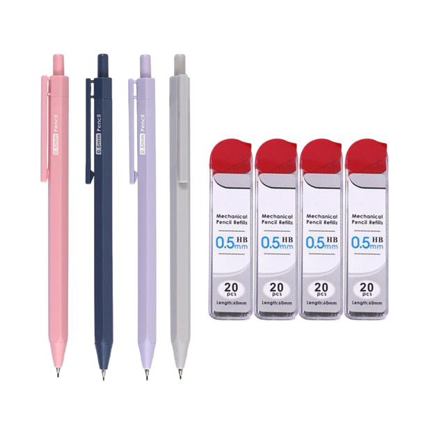4 Sets of 0.5mm Mechanical Pencil and HB Lead Refills – Hexagonal Grip, Smooth & Precise Writing, Random Colour