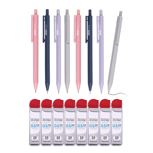 8 Sets of 0.5mm Mechanical Pencil and HB Lead Refills – Hexagonal Grip, Smooth & Precise Writing, Random Colour