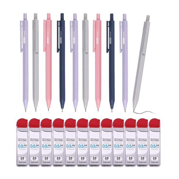 12 Sets of 0.5mm Mechanical Pencil and HB Lead Refills – Hexagonal Grip, Smooth & Precise Writing, Random Colour