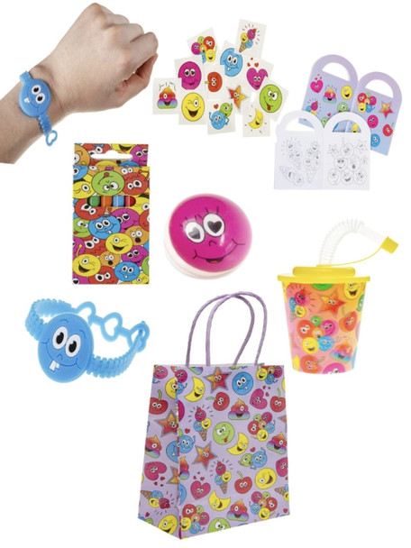 Pack of 20 Pre Filled Emotion Theme Kids Party Favour Bags – Gift Bags with Reusable Cup & Themed Toys