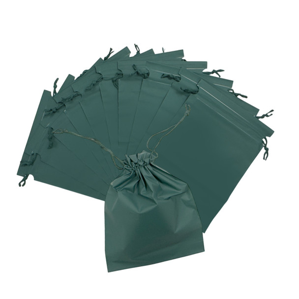 Pack of 25 Green Coloured 21x29cm PEVA Frosted Drawstring Bags
