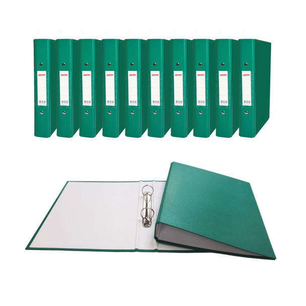 Pack of 10 A5 Green Paper Over Board Ring Binders by Janrax