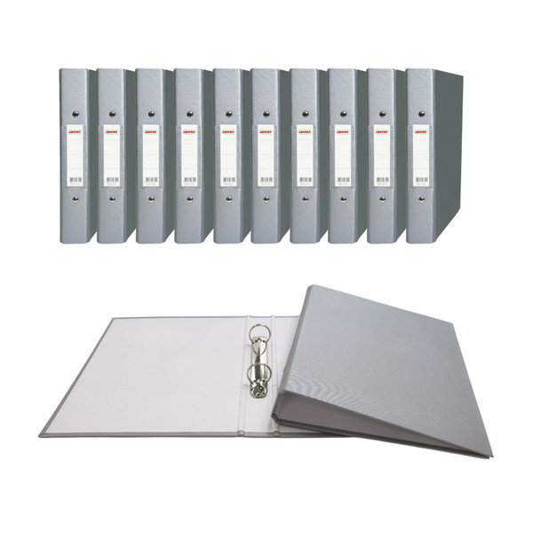 Pack of 10 A5 Grey Paper Over Board Ring Binders by Janrax
