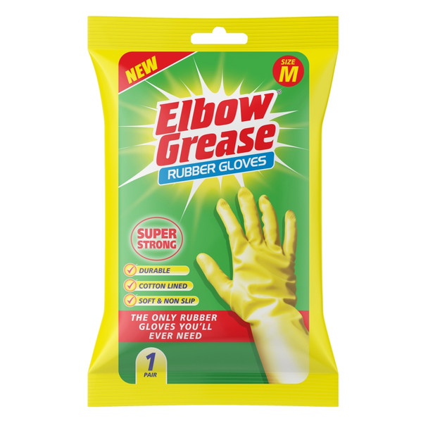 Single Pair Elbow Grease Super Strong Medium Rubber Gloves
