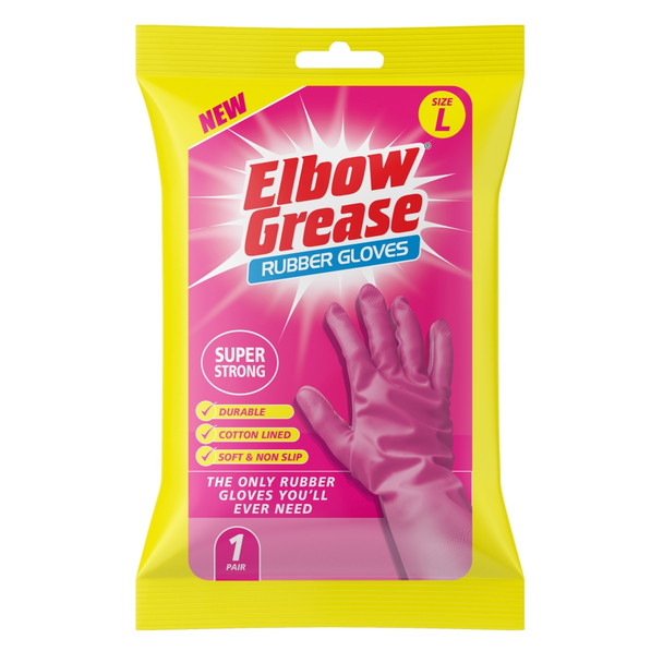Single Pair Elbow Grease Pink Super Strong Large Rubber Gloves