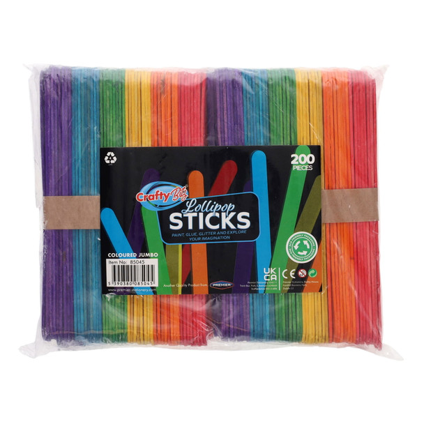 Bag 200 Jumbo Coloured Lollipop Sticks by Crafty Bitz