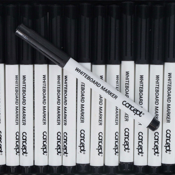 Box of 100 Narrow Bullet Tip Black Whiteboard Markers by Concept