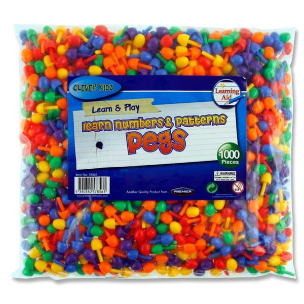 Bag of 1000 Coloured Pegs For Peg Boards by Cleaver Kidz