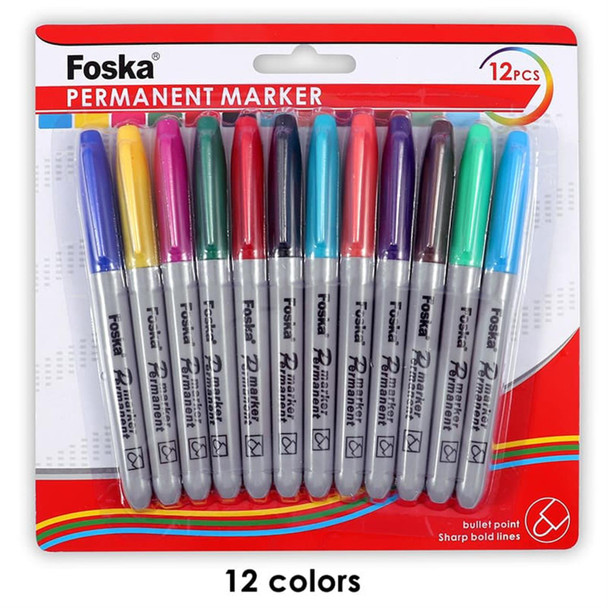 Pack of 12 Colors 2.5mm Bullet Round Tip Permanent Marker Pens
