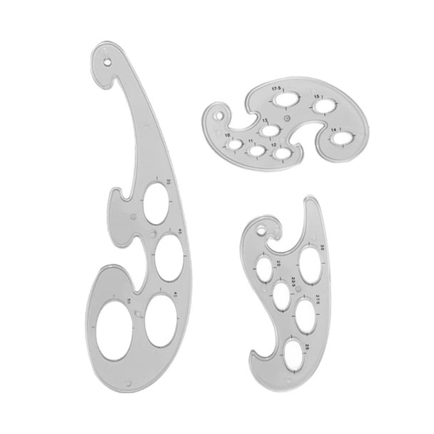 Pack of 3 Transparent Plastic French Curve Design Ruler Set