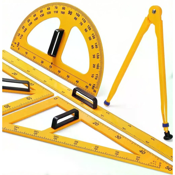 Pack of 5 Pieces Math Geometry Blackboard and Whiteboard Teaching Equipment Set