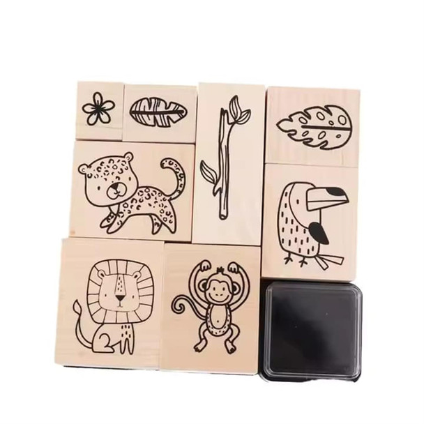 Pack of 9 Cute Cartoon Wood Animal Mini Stamps