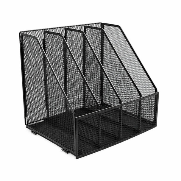 4 Compartments File Organizer Black Desktop Magazine Holder Rack 31.5 x 26 x 29.5 cm