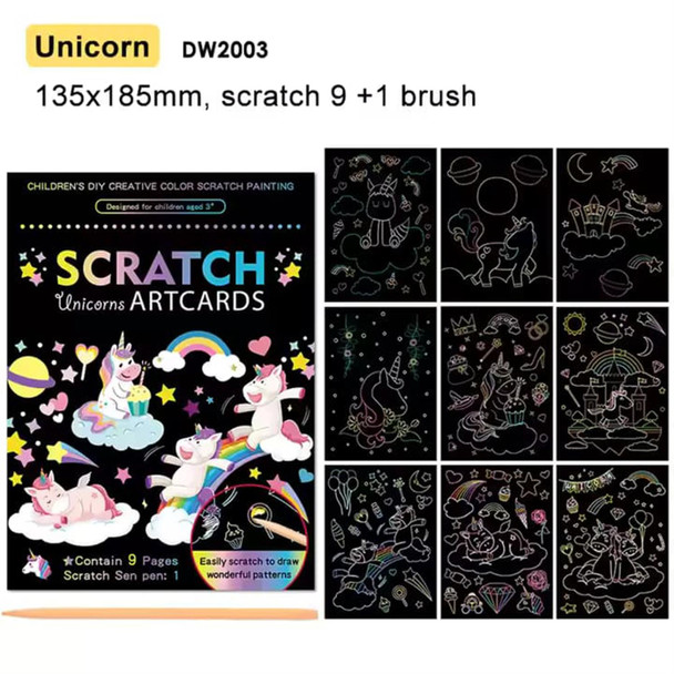 Unicorn Theme 9 Pages Art Creative Scratch Painting Book with Scratch Pen
