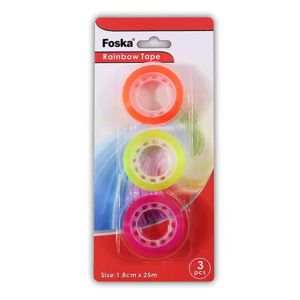 Pack of 3 Strong Adhesive Rainbow Tapes 1.8cm x 25m