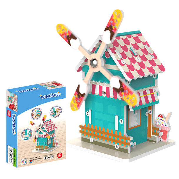 Windmill DIY Mechanical House Stem Toy with Instruction Book