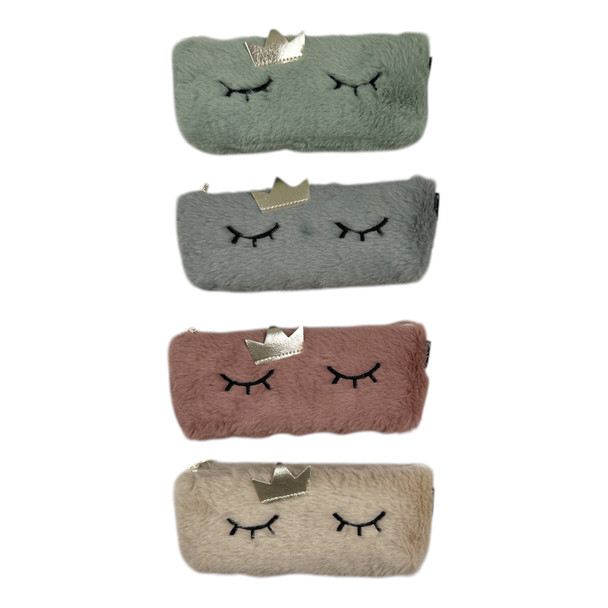 Single Crown Sleeping‑Face Plush Pencil Case