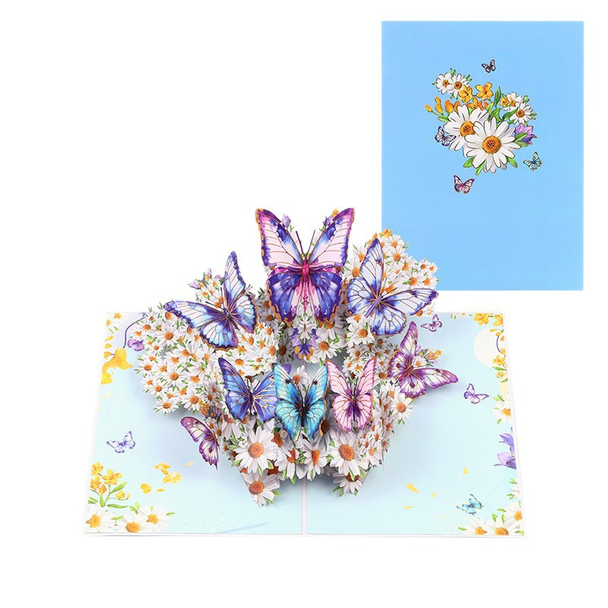 Flower & Butterfly Blue 3D Pop Up Greeting Card