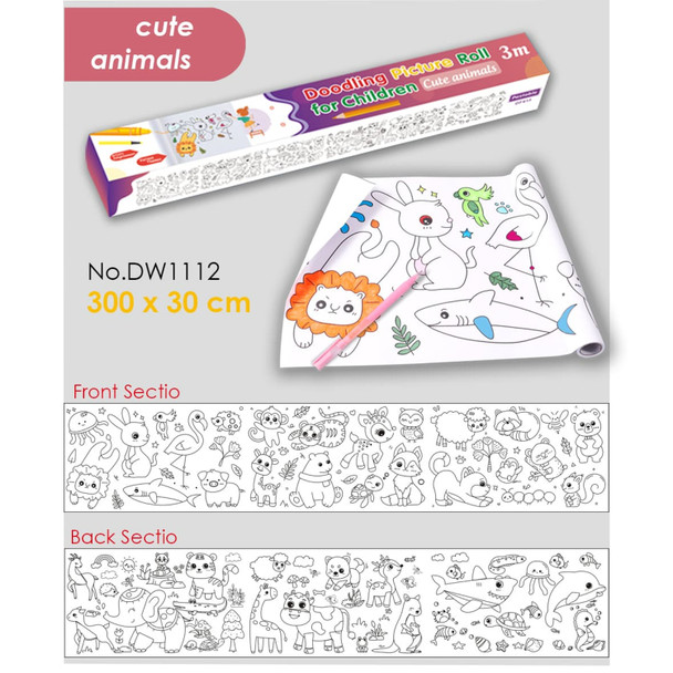 Cute Animals Cartoon DIY Long Painting Paper Roll for Kids 30×300cm