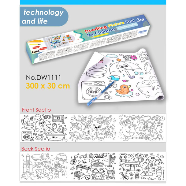 Technology & Life Cartoon DIY Long Painting Paper Roll for Kids 30×300cm