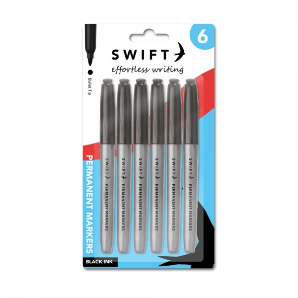 Pack of 6 Black Bullet Tip Permanent Markers