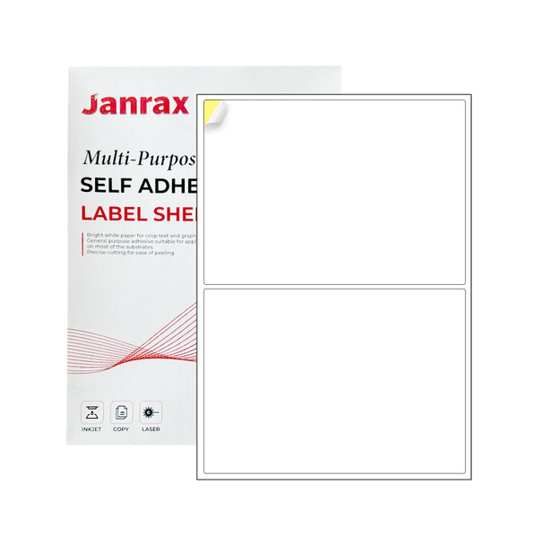 Pack of 200 White 199x145mm Self Adhesive Labels (2 Labels per A4 Sheet)