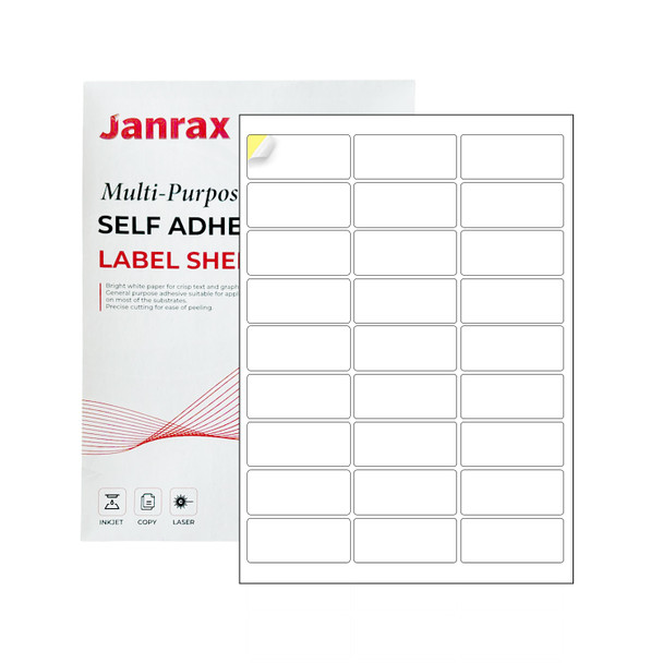 Pack of 2700 White 63.5x29.6mm Self Adhesive Labels (27 Labels per A4 Sheet)