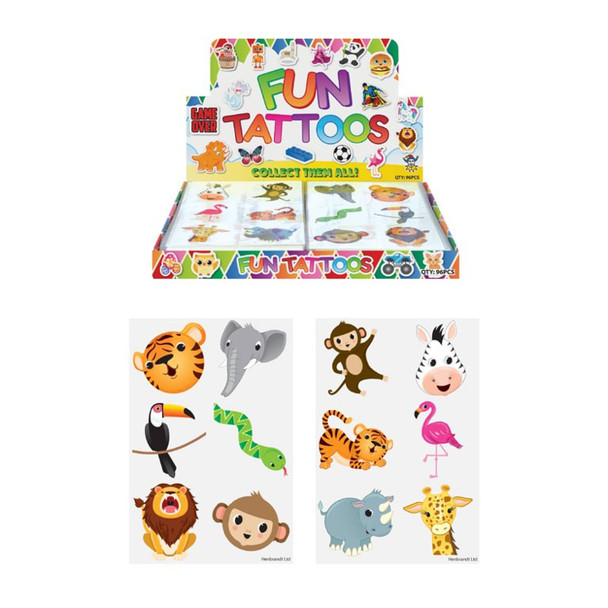 12 Packs of 6 Assorted Design 4cm Mini Jungle Temporary Tattoos