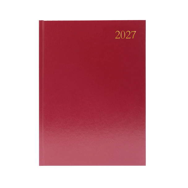 Janrax 2027 A4 Day Per Page Burgundy Desk Diary