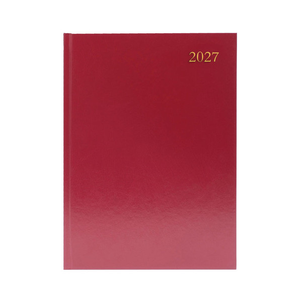 Janrax 2027 A4 Day Per Page Appointments Burgundy Desk Diary