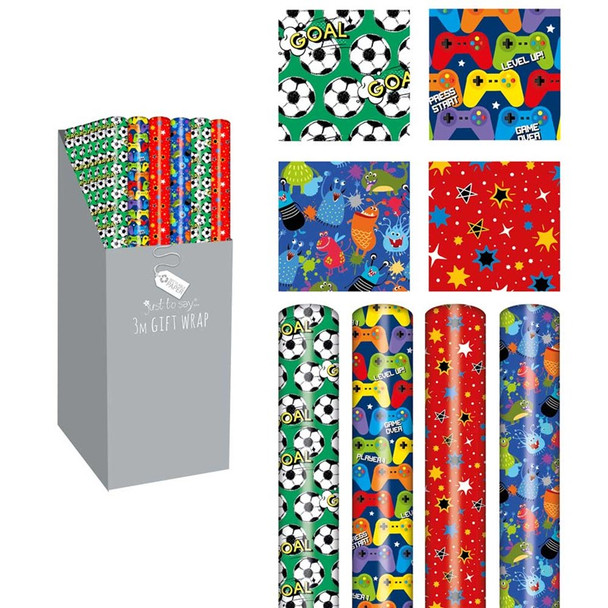 Single 3 Metre Boys Design Gift Wrap Roll